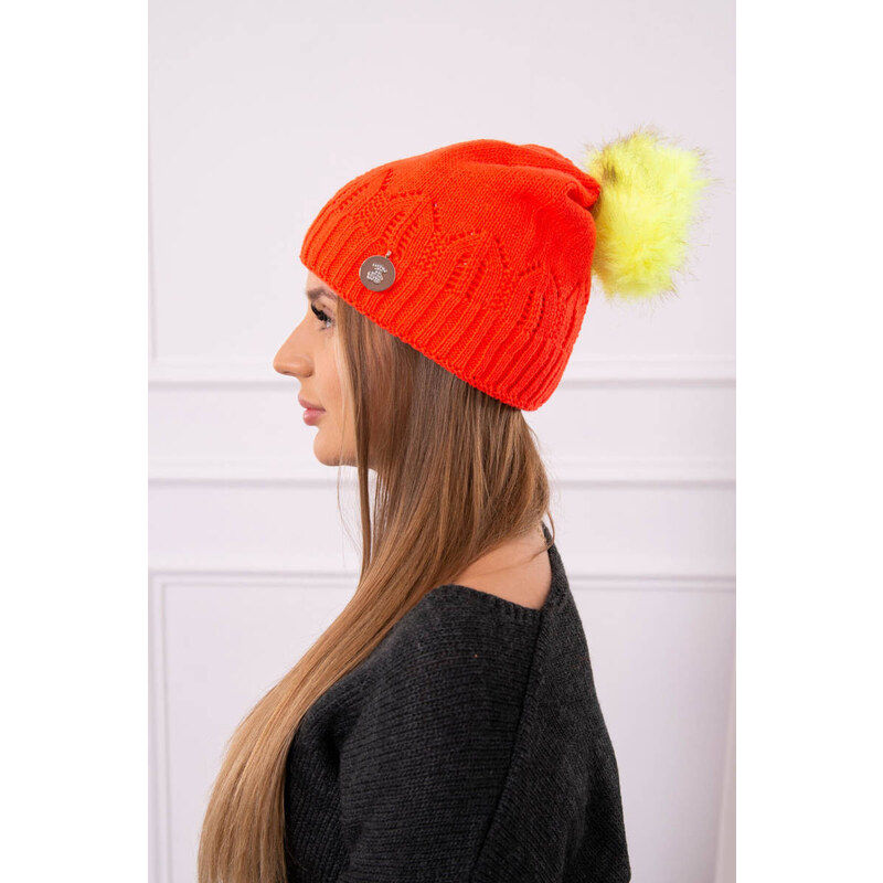 Dámská čepice s bambulí oranžová model 18751871 - K-Fashion