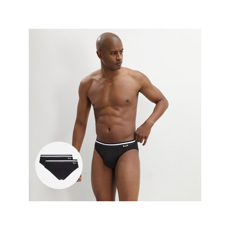 Pánské slipy 2 ks DIM COTTON STRECH SLIP 2x - DIM - černá