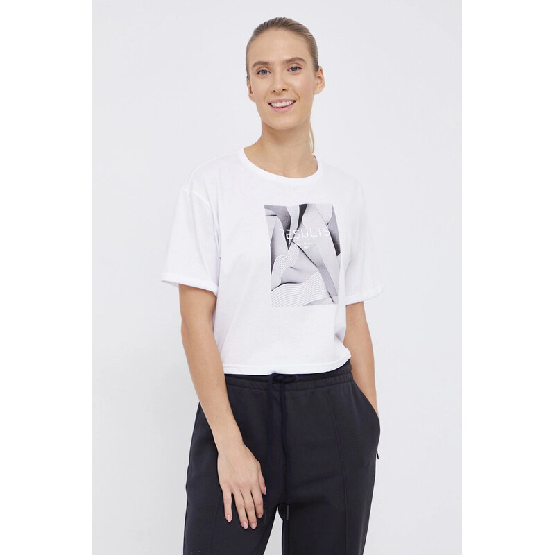 Dámský crop top s potiskem H4Z21-TSD029 10S Bílá s černou - 4F 100320045