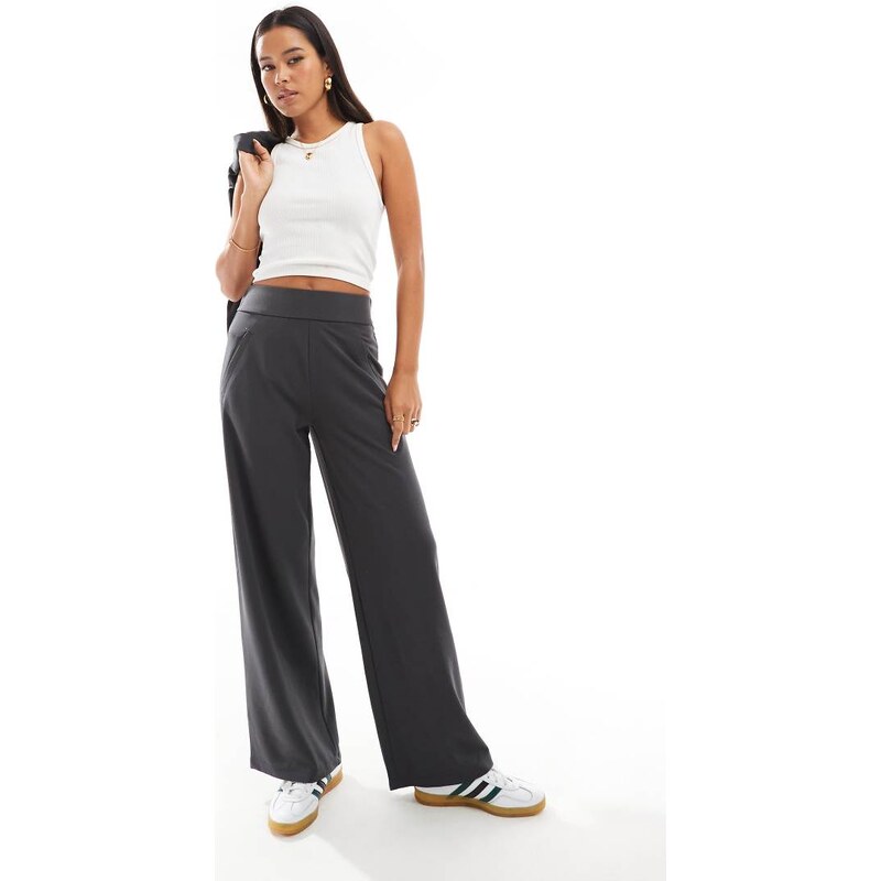 JDY wide leg tailored trousers in charcoal-Grey
