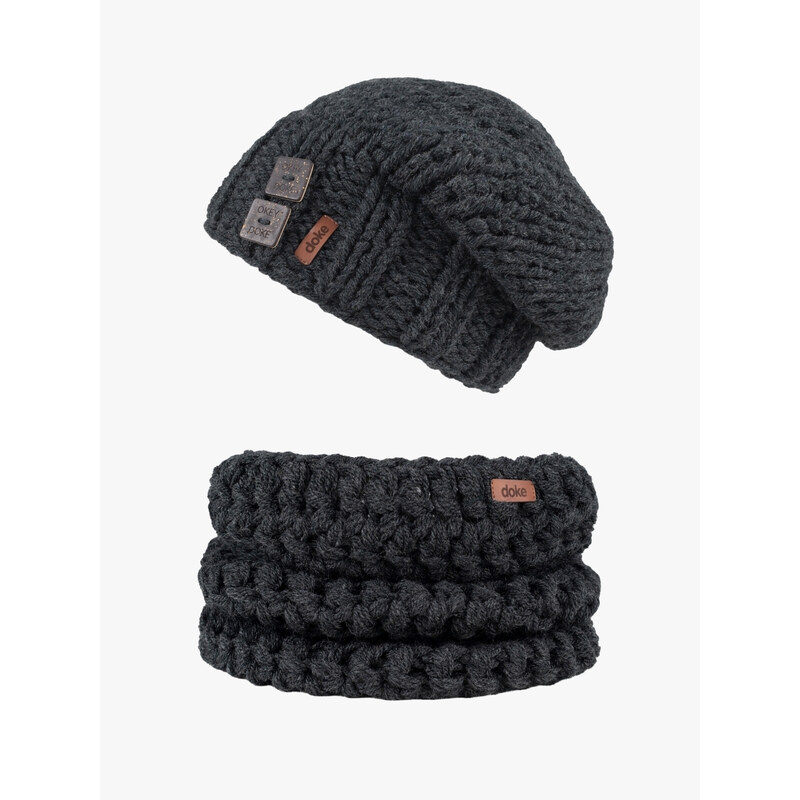 DOKE Set pletená čepice a nákrčník b anthracite