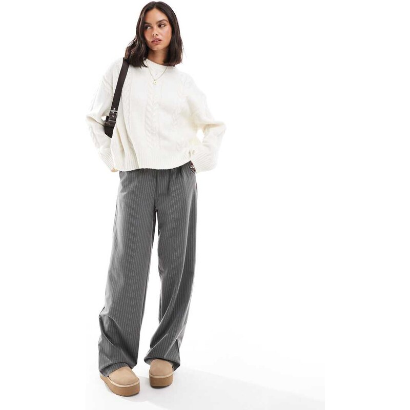 ASOS DESIGN cable crew neck jumper in cream-White 100327555