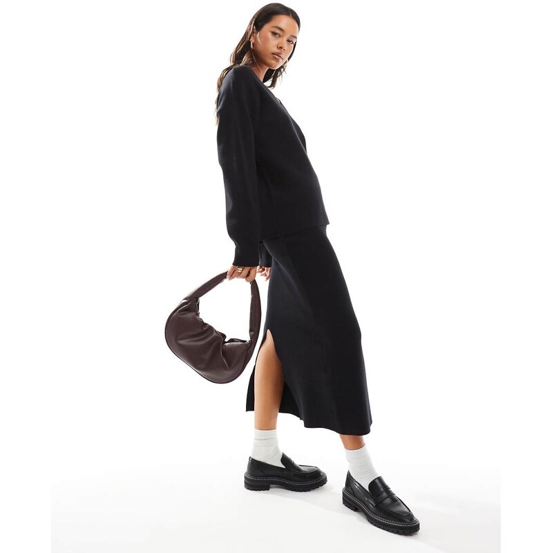 Object structured knit midi skirt co-ord in black 102283317