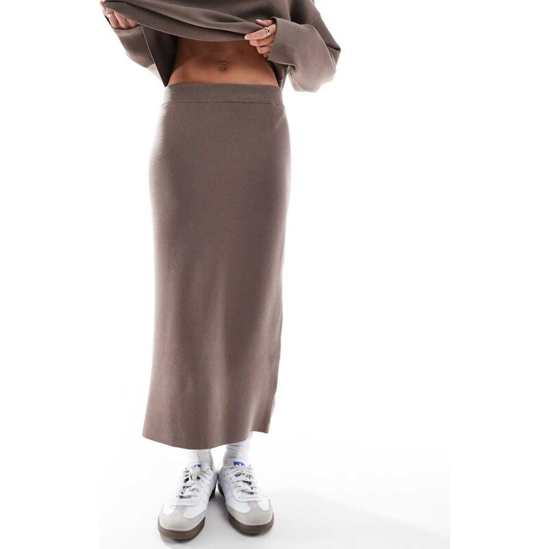 Object structured knit midi skirt co-ord in taupe-Brown 109526805