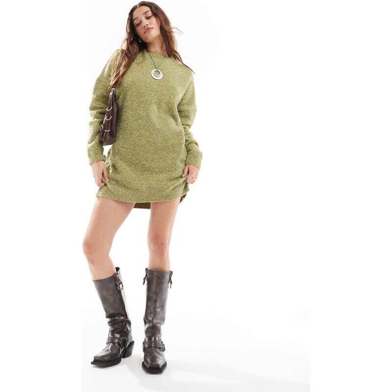 Daisy Street boucle slouchy mini dress in green 114708616