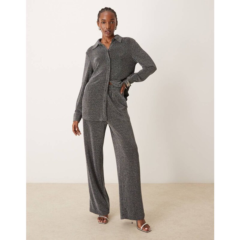YAS wide leg trouser co-ord in black glitter 100328323