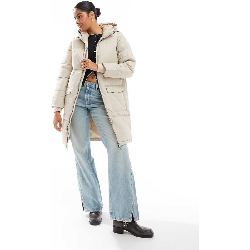 Object longline hooded puffer jacket in silver grey-White 100328331