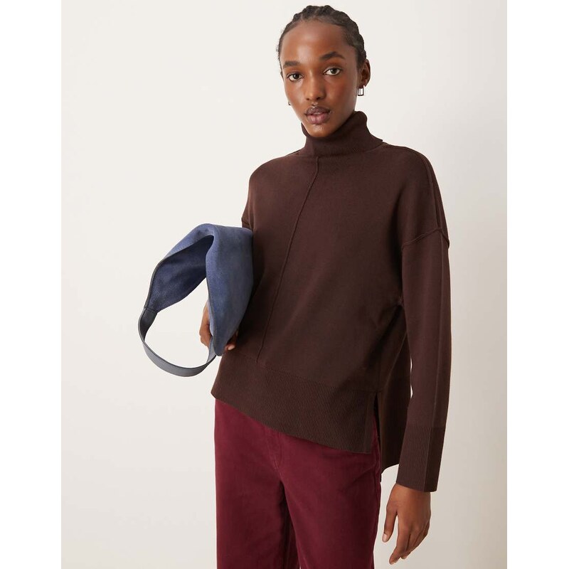Vila high neck oversized jumper with seam detail in chocolate brown 100328341