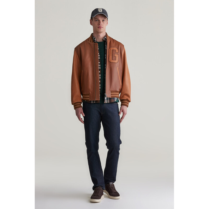 BUNDA GANT LEATHER VARSITY JACKET BROWN SUGAR