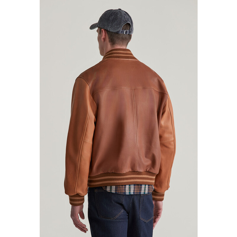 BUNDA GANT LEATHER VARSITY JACKET BROWN SUGAR
