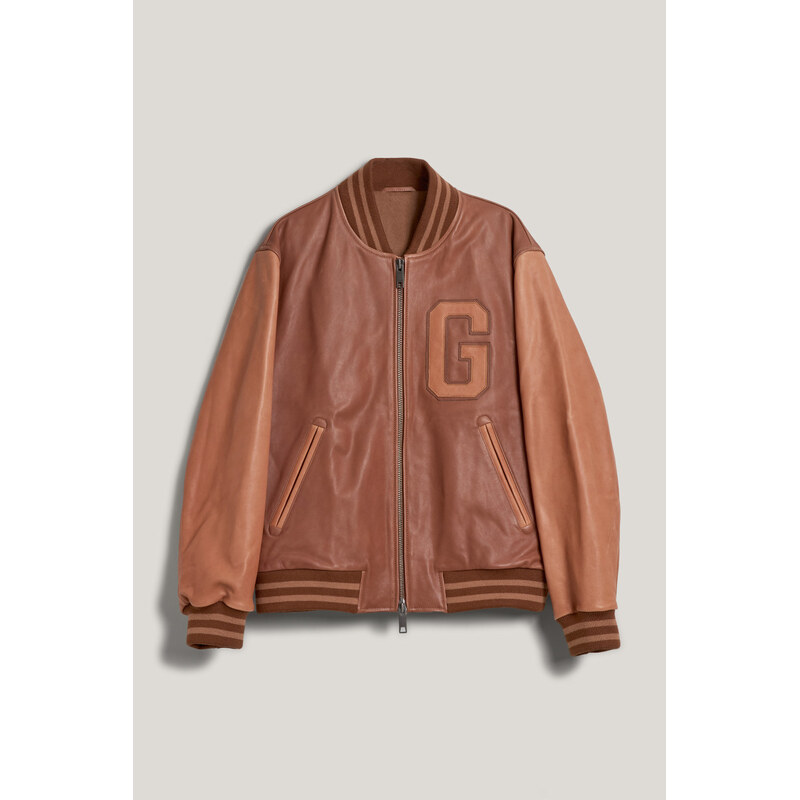 BUNDA GANT LEATHER VARSITY JACKET BROWN SUGAR