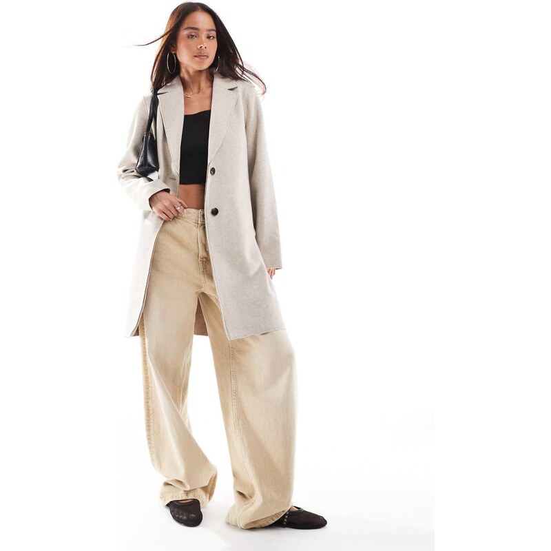 ONLY longline coat in cream-White 100357216