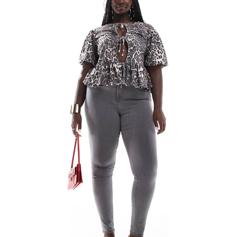 ONLY Curve high waist skinny jeans in grey