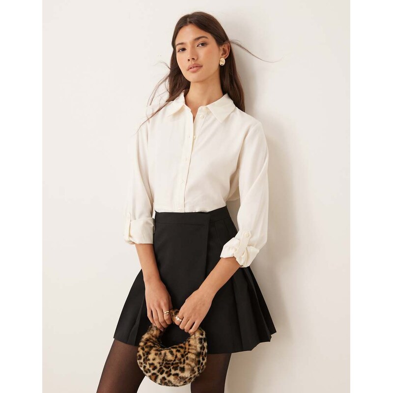 JDY oversized shirt with seam detail in cream-White