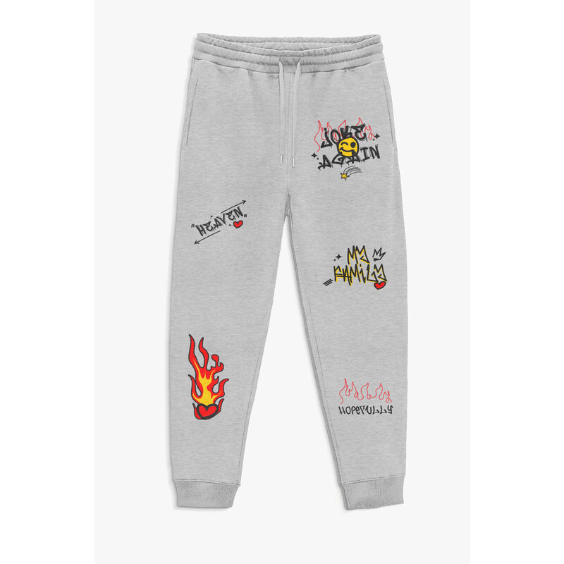 Tepláky Jogger , Barva Šedá, s Potiskem Flaming Jokes
