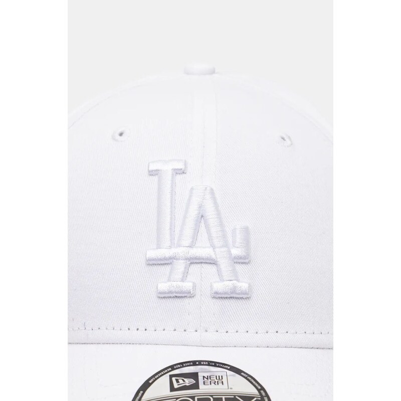 Bavlněná baseballová čepice New Era LEAGUE ESSENTIAL 9FORTY LOS ANGELES DODGERS bílá barva, s aplikací, 60471461