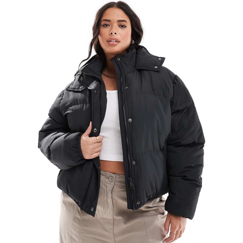 Brave Soul Plus hooded puffer jacket in black 100343319