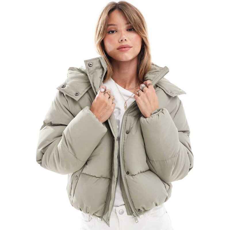 Brave Soul hooded cropped puffer jacket in sage green