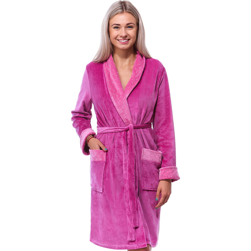 Naspani Růžový sametový elegantní hřejivý župan pro ženy i