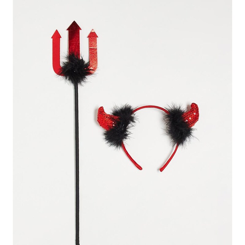 Pieces exclusive Halloween 2 pack sequin devil headband and pitch fork 111168283