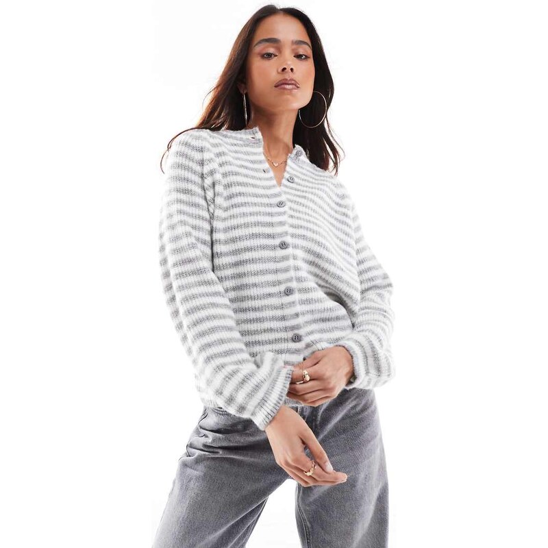 ASOS DESIGN knitted raglan cardigan in grey stripe-Multi 100357664