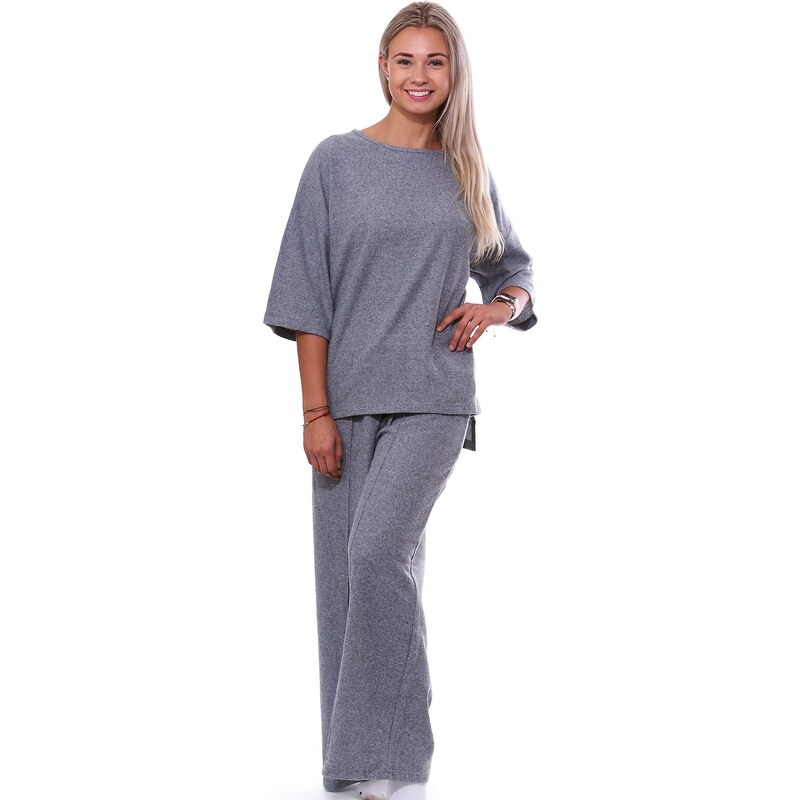 Naspani Šedé elegantní luxusní hřejivé dámské pyžamo pro