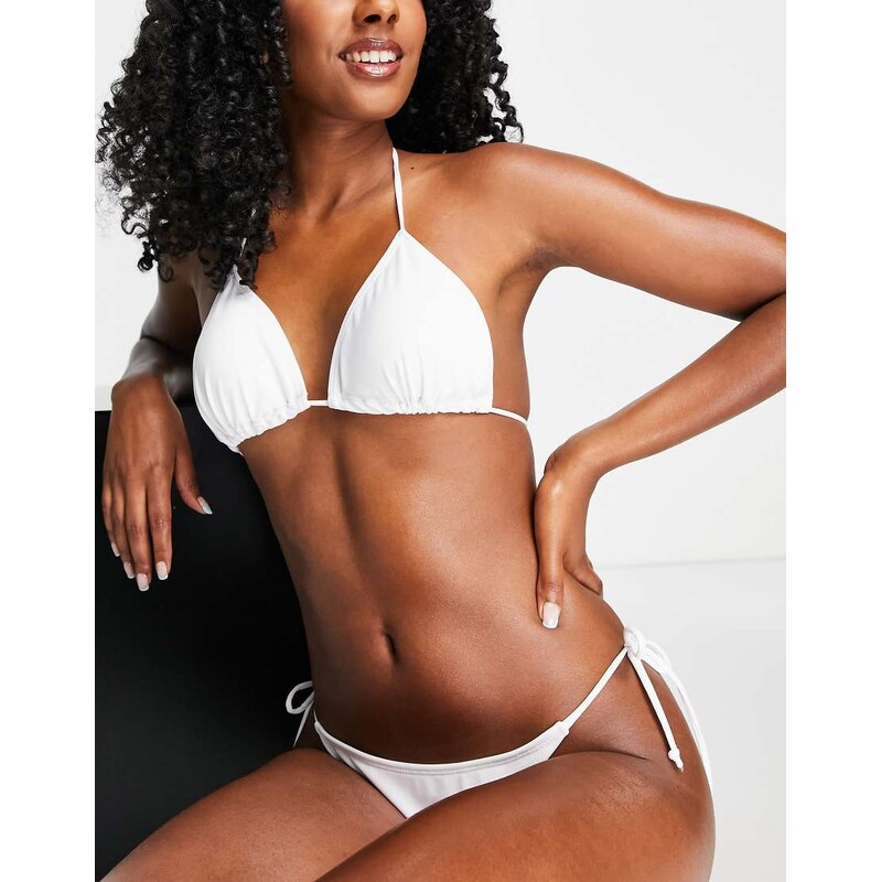 Brave Soul triangle bikini top with tie back in white