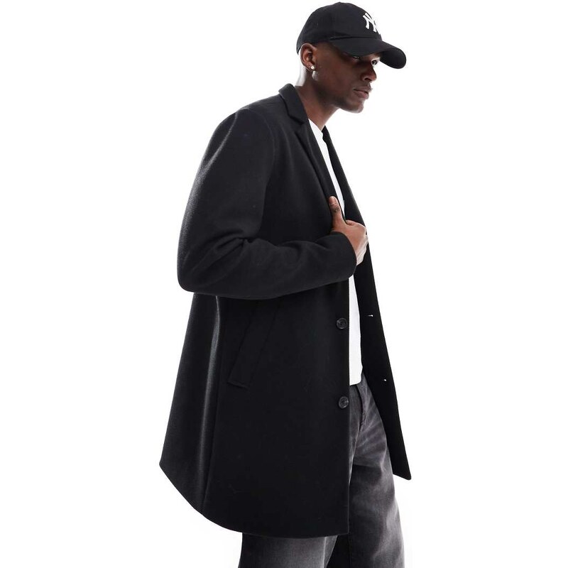 JJ Rebel single breasted overcoat in black