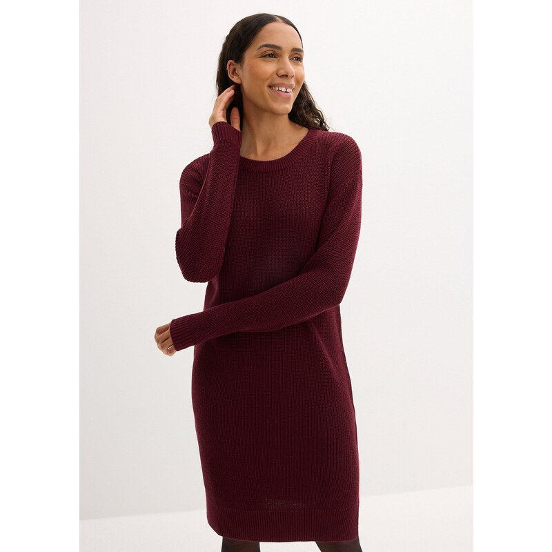 bonprix Oversized pletené šaty z žebrového materiálu červená