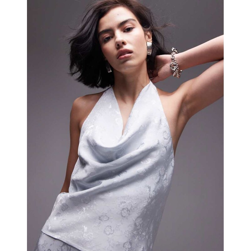 Topshop co-ord jacquard halter top in icy blue 100371325