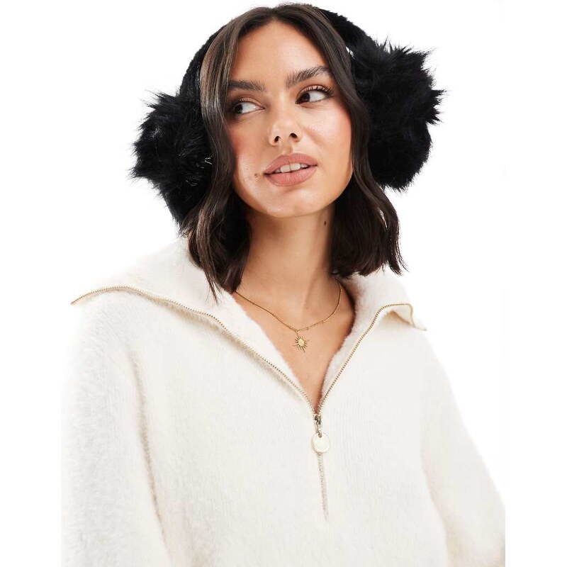 My Accessories fluffy faux fur ear muffs in black