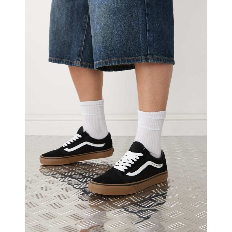 Vans Old Skool trainers in black with gum sole