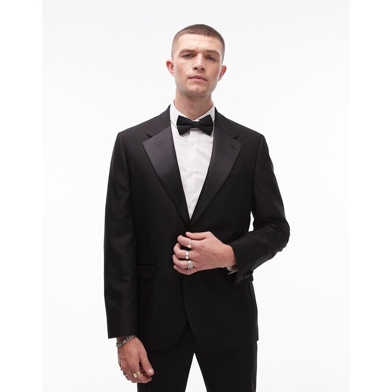 Topman slim tux suit jacket in black