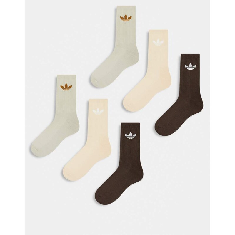 adidas Originals 6 pack socks in brown 100408536