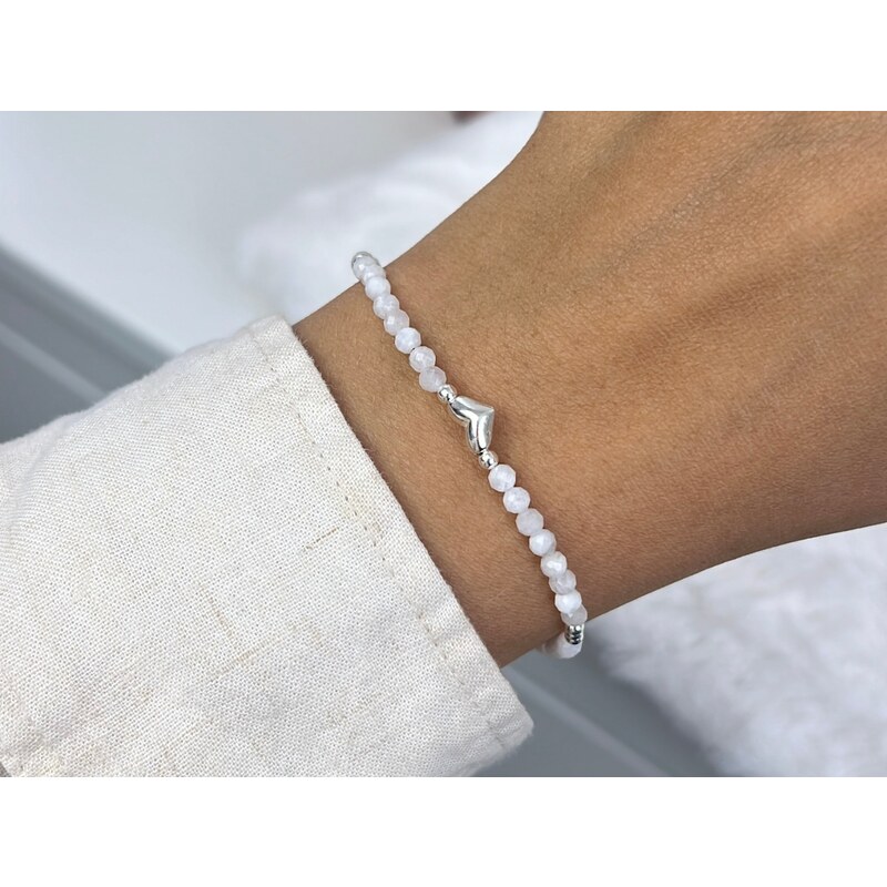 SYLVIENE Stříbrný náramek LOVE Měsíční kámen 3mm 100404807