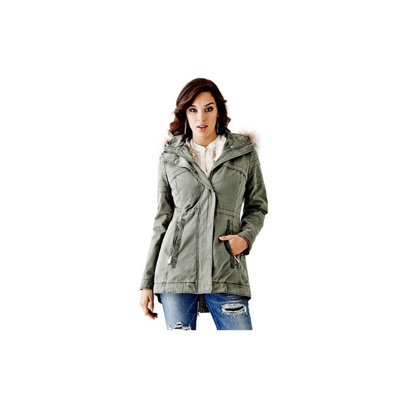 Bunda Guess Quilted Anorak with Fur Trim