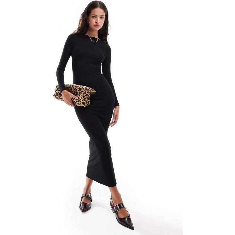 Miss Selfridge long sleeve slash neck maxi dress in black 100412431