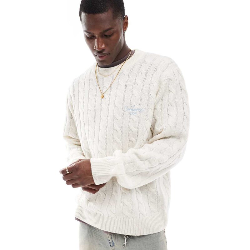 Carhartt WIP signature cable knit jumper in cream-White