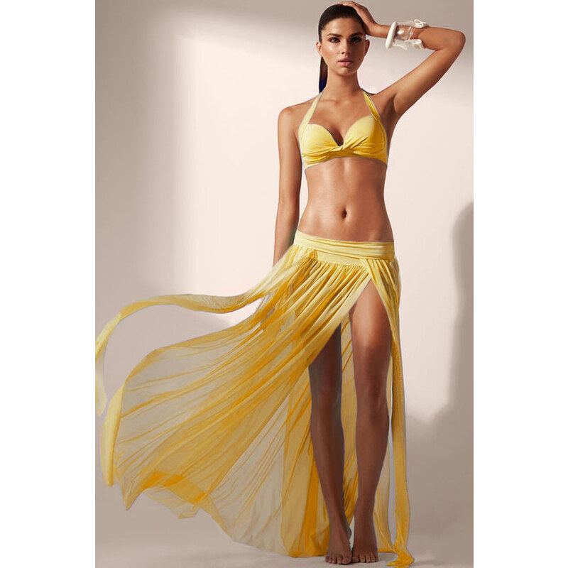 LM moda Plážová sexy dlouhá sukně žlutá Mesh Maxi