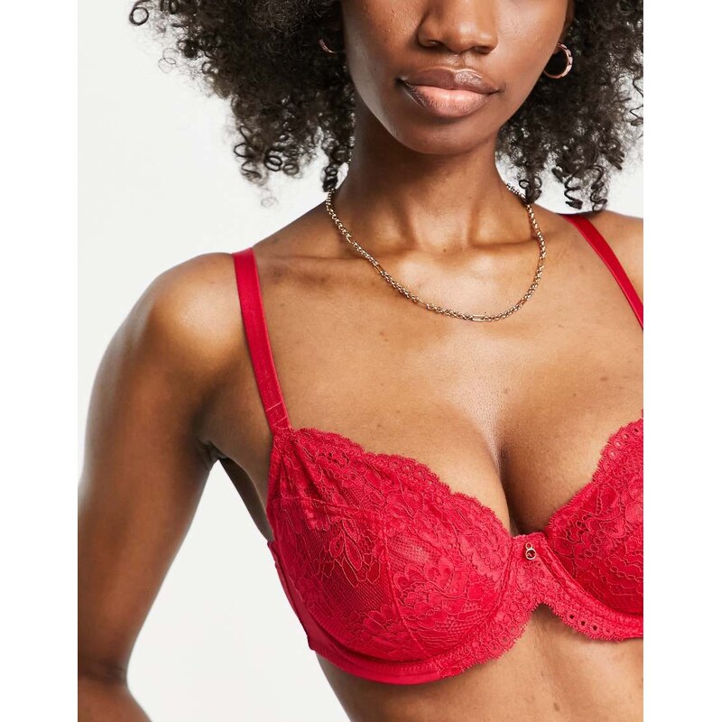 Ann Summers Fuller Bust Sexy Lace non padded plunge bra in red 100424857