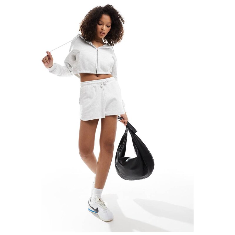 Pull&Bear cropped drawstring hoodie in grey marl 115718576