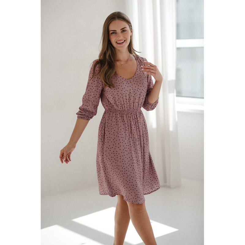 milk & love Těhotenské šaty na kojení Lovely Dress, Lilac with Dots