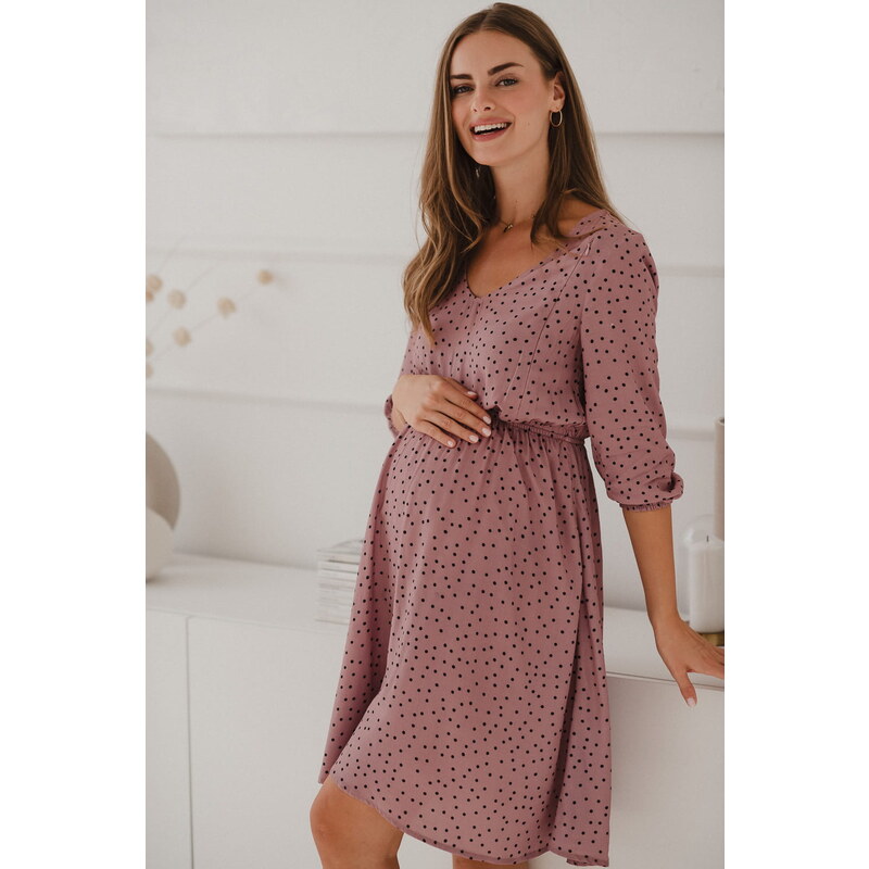 milk & love Těhotenské šaty na kojení Lovely Dress, Lilac with Dots