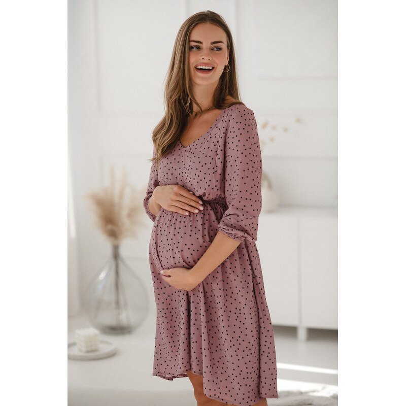 milk & love Těhotenské šaty na kojení Lovely Dress, Lilac with Dots