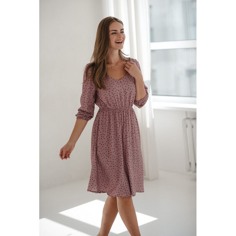 milk & love Těhotenské šaty na kojení Lovely Dress, Lilac with Dots