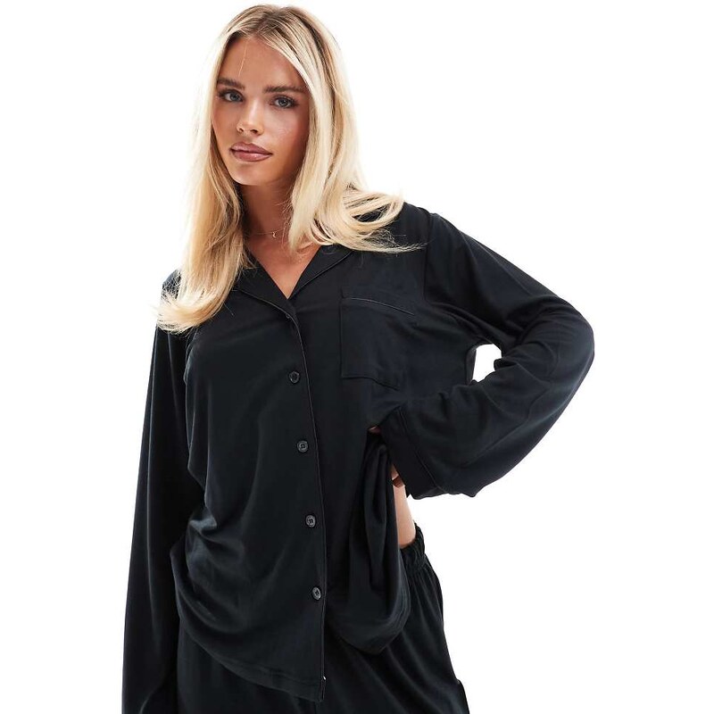 Loungeable Petite super soft jersey revere top and wide leg