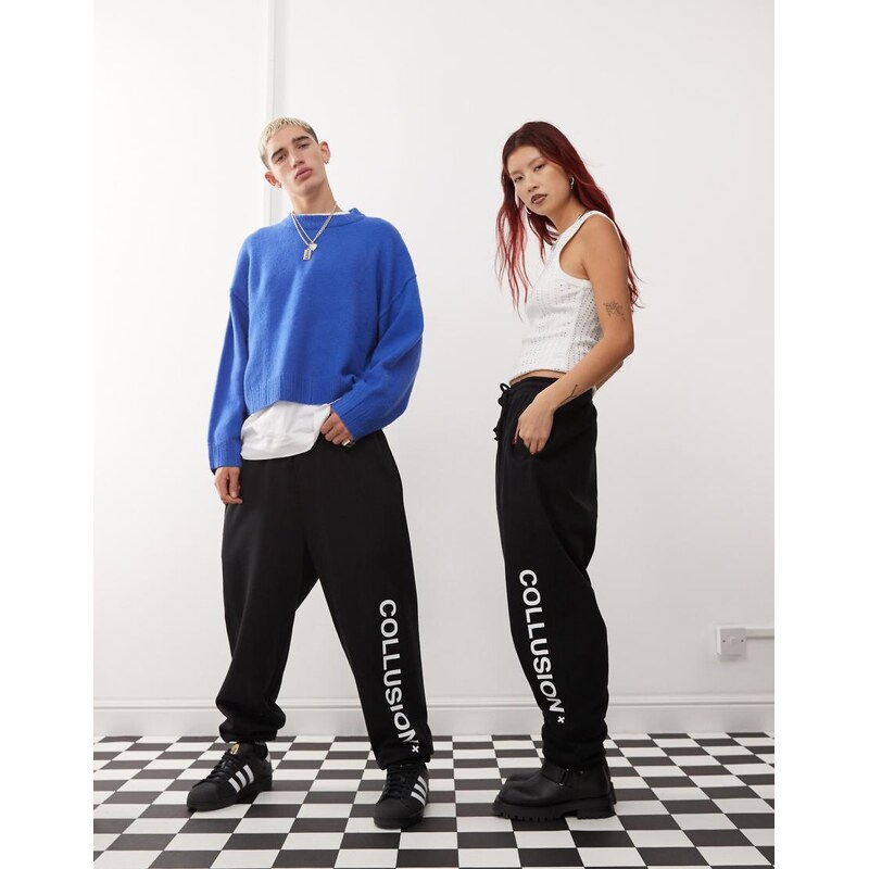 COLLUSION Unisex logo jogger in black