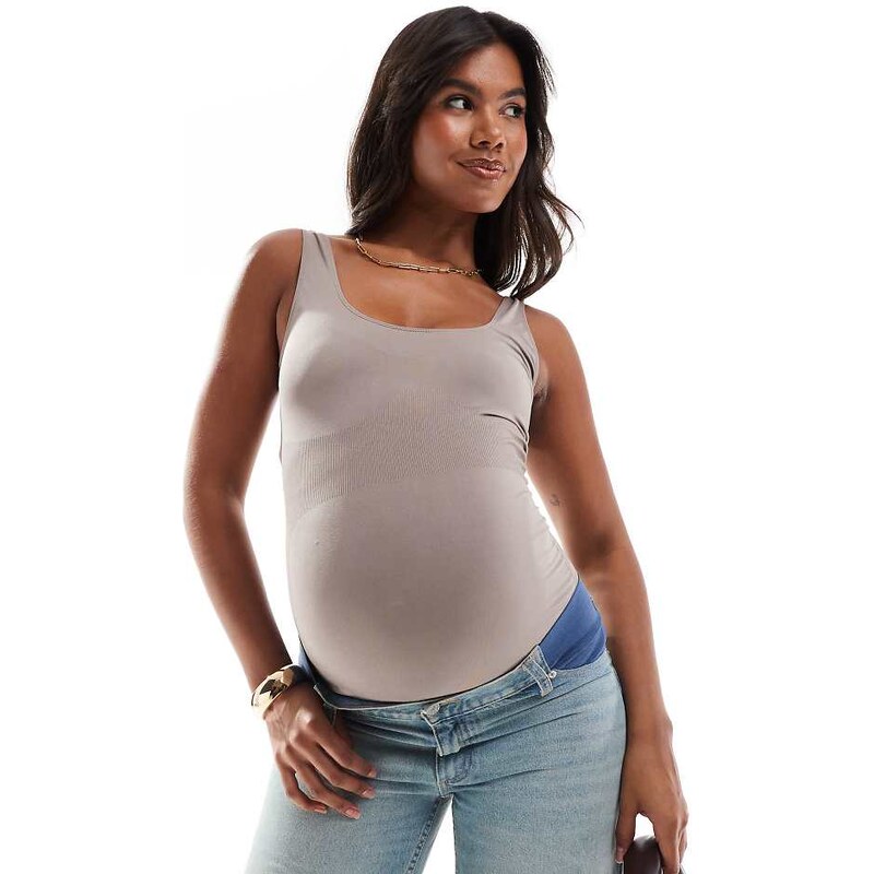 Mama.licious Mamalicious Maternity seamless vest top in taupe
