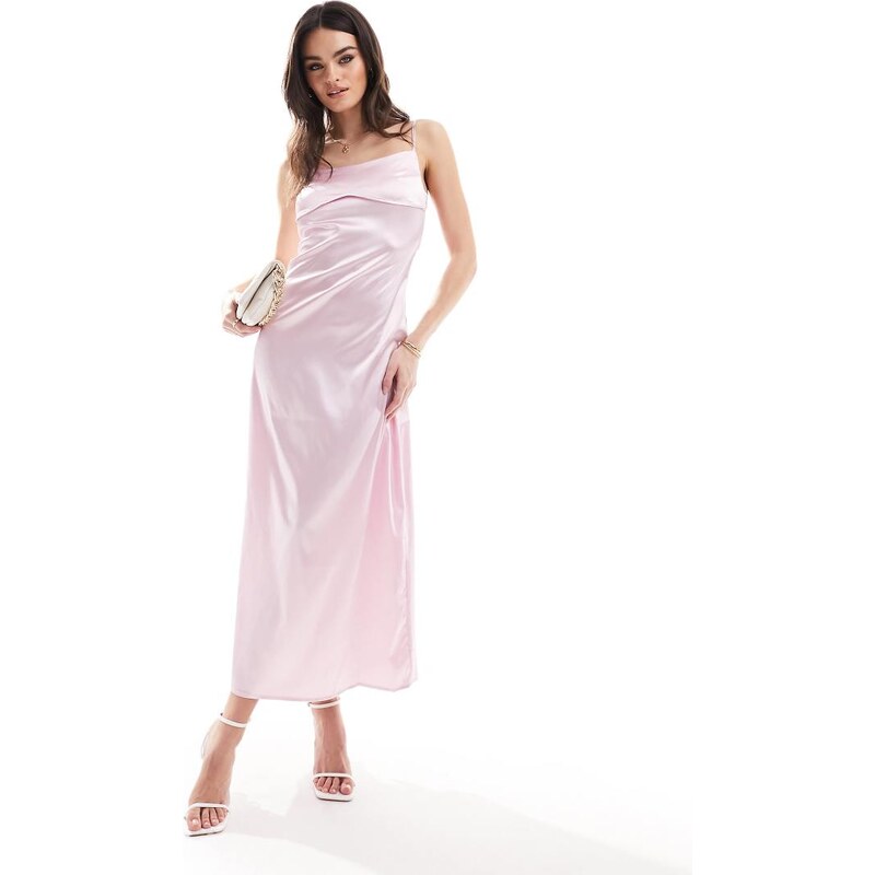 Vero Moda satin cami babydoll maxi dress with cut out back in pink 100500852