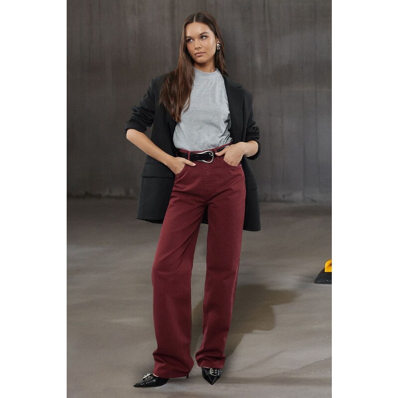 Trendyol Claret Red High Waist Wide Leg Jeans 107262248